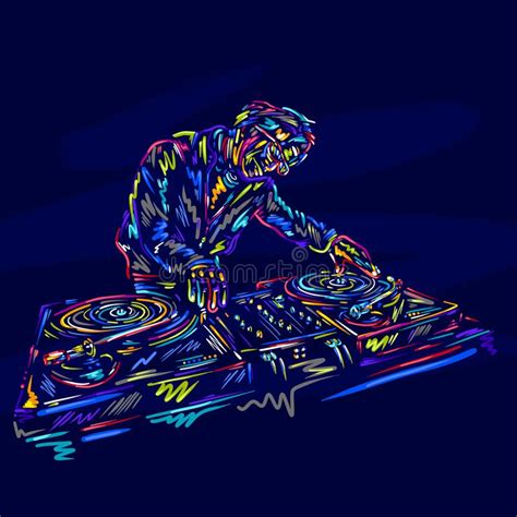 Dj Character Man With Colorful Music Hand Drawn Sketch Disco Dance