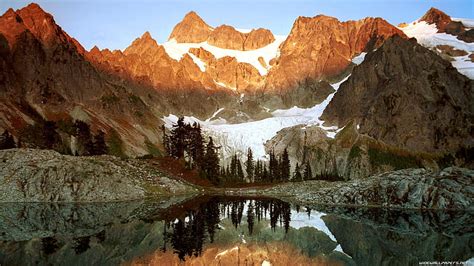 Mirrored Lake Snow Mountains Reflection Trees Lake Hd Wallpaper