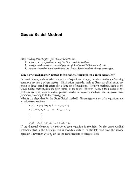 SOLUTION Numerical Methods Gauss Seidel Method Studypool