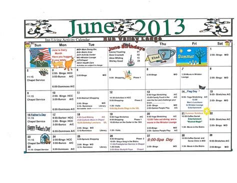 June 2013 Assisted And Independent Living Activity Calendar Welcome To