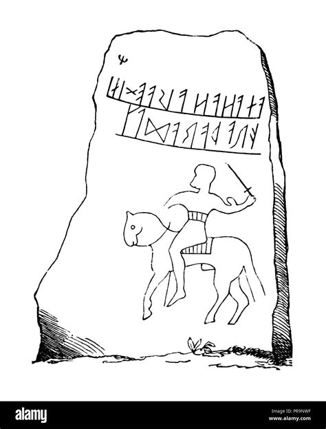 19 Th Century Illustration Of A Stone With Runic Symbols Published In