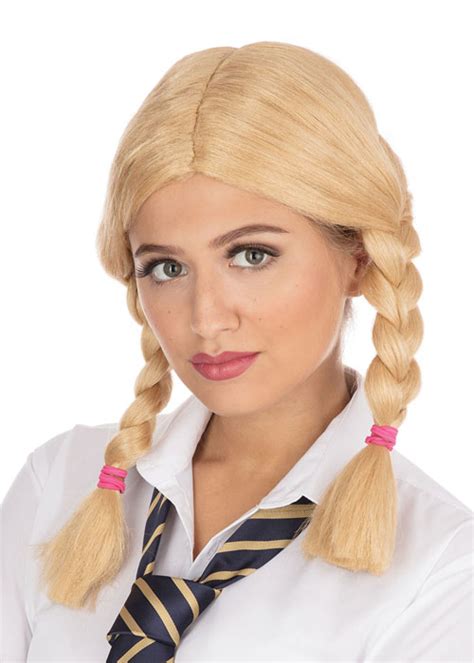 Womens Blonde Plaited Schoolgirl Wig
