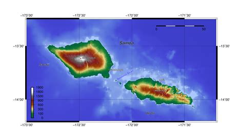 Large Topographical Map Of Samoa Samoa Oceania Mapsland Maps Of