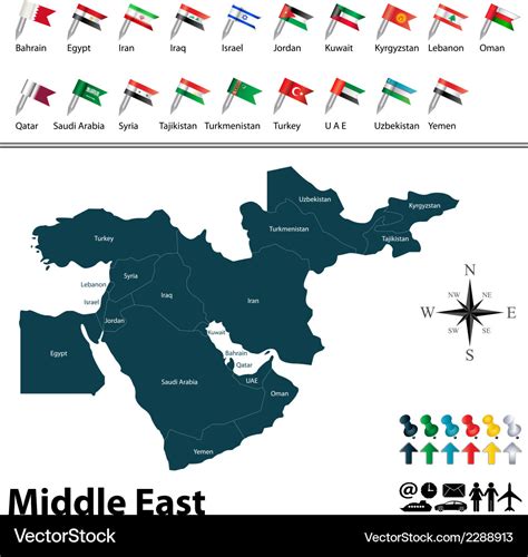 Political Map Of Middle East With Flags Royalty Free Vector
