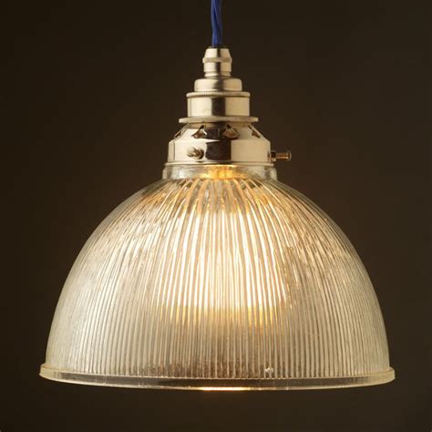Ribbed Glass Dome Pendant With Brass Lampholder And Gallery The Old World Holophane Type Ribbed