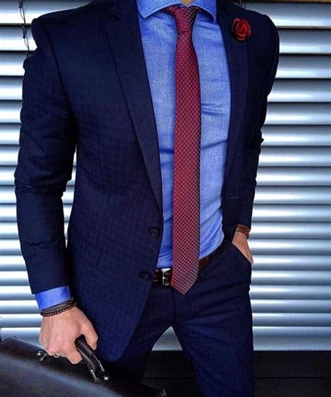 Light Blue Shirt Dark Blue Suit Red Tie Blue Suit