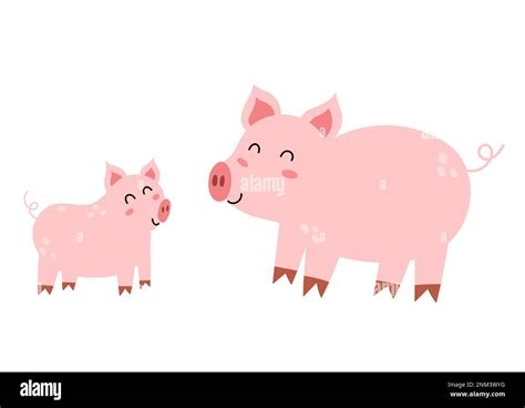 Mother Pig With Her Baby Piglet Cute Farm Animal Characters Mom And