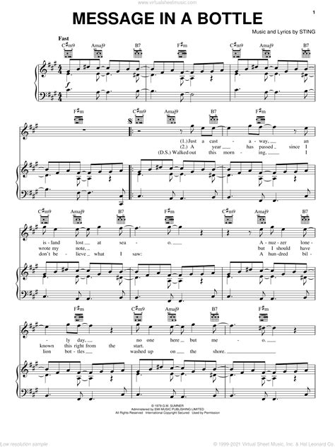 police message in a bottle sheet music for voice piano or guitar