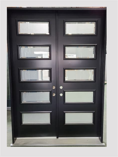 8ft Contemporary Double Steel Door With 10 Glass Units Painted Black