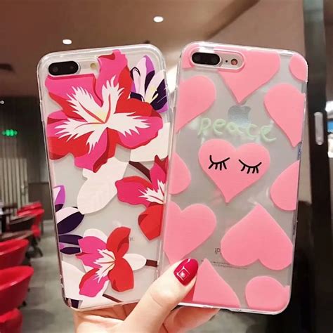 viviaug case for iphone 6 6s 7 8 plus x beauty girly flower pink heart soft silicone back cover