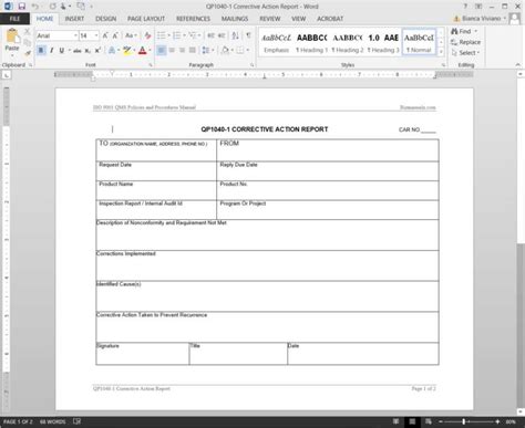 Corrective Action Report Template Excel Excel Templates