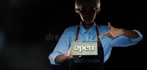 Caucasian Person Hold Open Sign Business To Show Service At Door