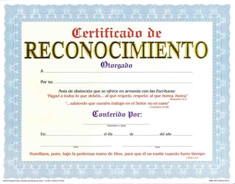 Certificado De Reconocimiento Editorial Evangelica