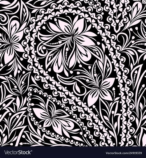 Paisley Black And White Seamless Pattern Vector Image