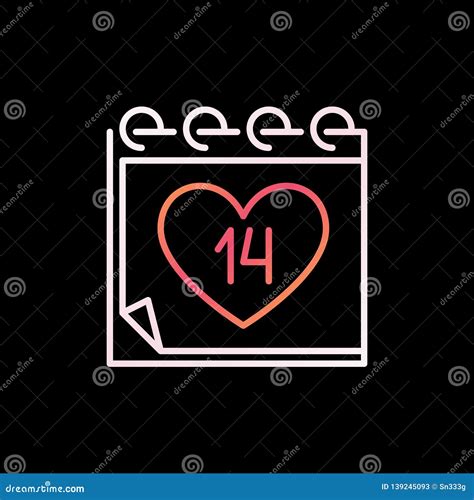 14 February Calendar Vector Colorful Line Icon Or Sign Stock Vector