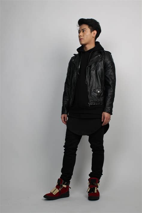 Carbon mens jean jacket with zip on hoodie size extra large. Men's' Black Skinny Jeans, Black Leather Biker Jacket ...