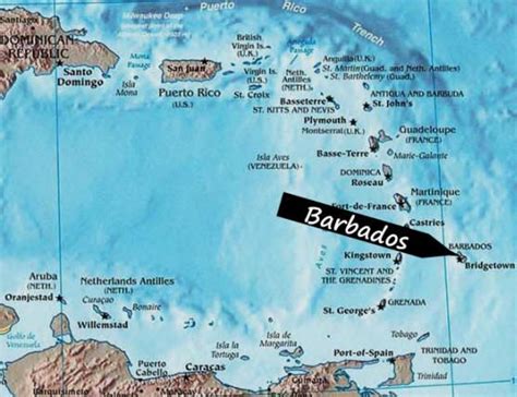 Caribbean Map Showing Barbados Barbados Island Is The Easternmost Isle