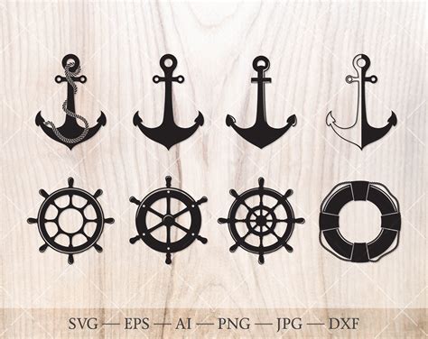 Nautical Clipart Anchor Silhouette Life Buoy Boat Helm Etsy