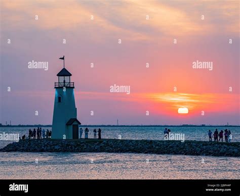 Sunset View Of The Lighthouse Of Lake Hefner At Oklahoma Stock Photo