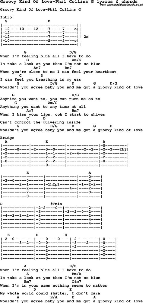 Love Song Lyrics For Groovy Kind Of Love Phil Collins G With Chords For Ukulele Guitar Banjo