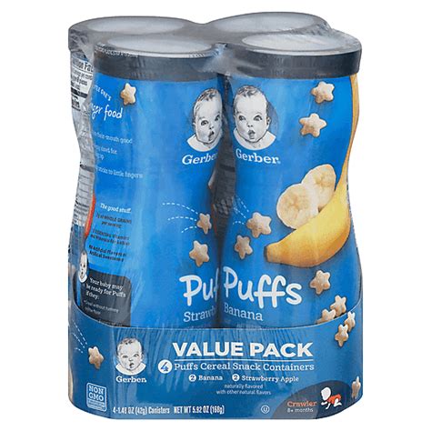 Gerber Value Pack 8 Months Bananastrawberry Apple Puffs Cereal Snack