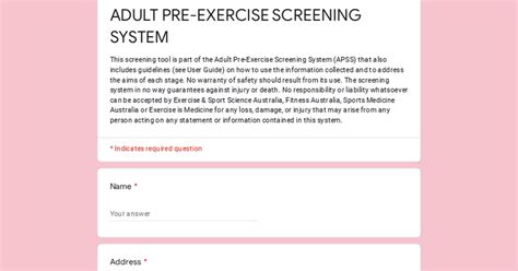 Adult Pre Exercise Screening System