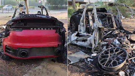 Speeding Porsche 911 Crashes Into Tree And Catches Fire In Gurugram