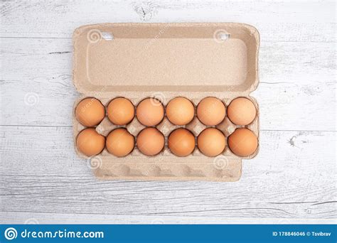 Dozen Eggs In Open Cardboard Packaging Stock Photo Image Of Paper