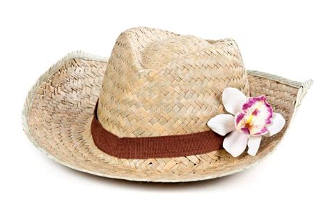 Straw Hat With A Flower Orchid Stock Image Image Of Nobody Accessory