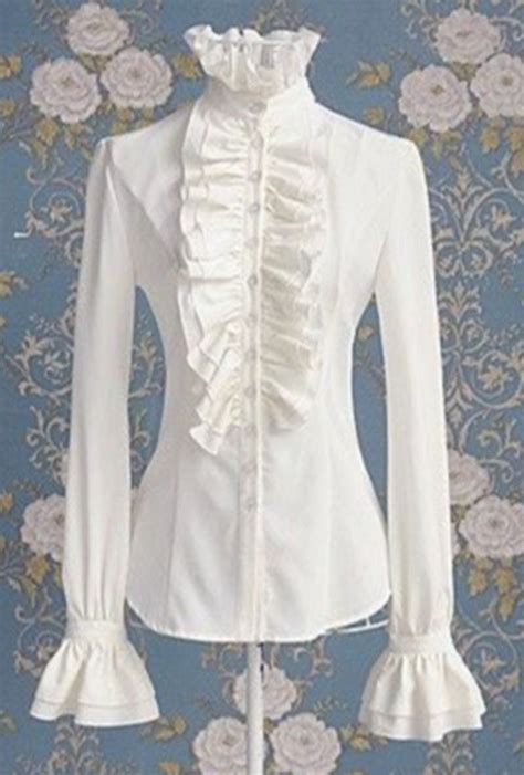 Ladies High Neck Frilly Womens Vintage Victorian Ruffle Top Shirt Blouse At Amazon Womens