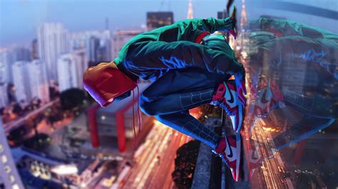 Miles Morales On The Side Of Building Wallpaper 5k Hd Id7382