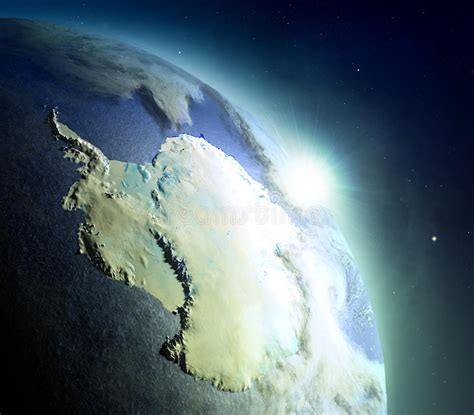 Antarctica From Space During Sunrise Stock Illustration Illustration