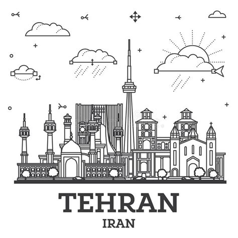 Outline Tehran Iran City Skyline With Modern And Historic Buildings
