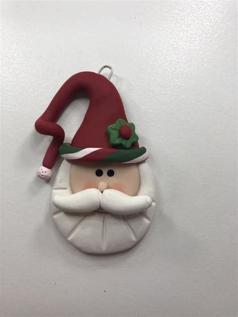 Polymer Clay Christmas Ornament Curly Hat Santa Handmade Etsy