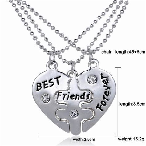 Best Friends Forever 3 Parts Love Heart Pendant Friendship Chain