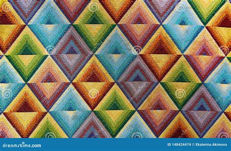 Fabric Textile With Bright Patterns Rhombus Multi Colored Background