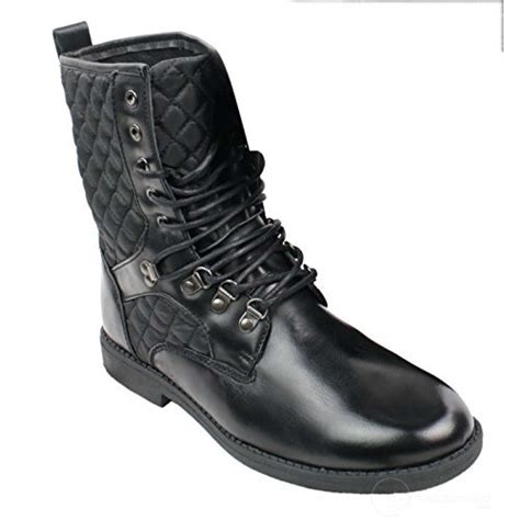 Mens Black Leather Lined Italian Boots Laced Casual Diamond Design Buy