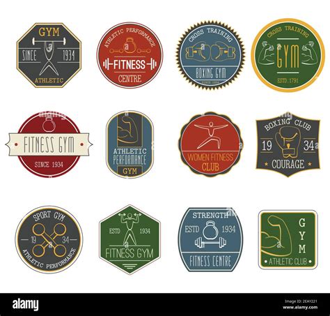 Fitness And Sports Athletic Performance Vintage Labels Set Flat