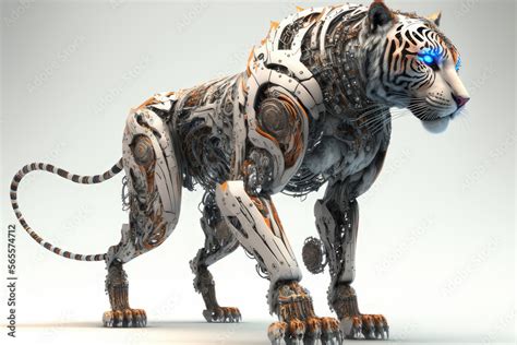 A Cyborg Tiger Super Detailed 3d Generative Ai Stock Illustration