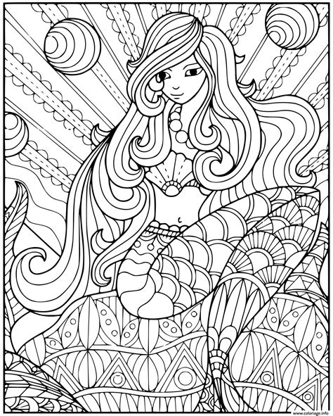 Coloriage Une Charmante Sirene Avec De Nombreux Motifs Dessin Sirene à