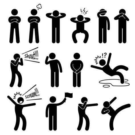 Stick Figure Human Action Poses Punch Kick Postures Refuse Etsy In