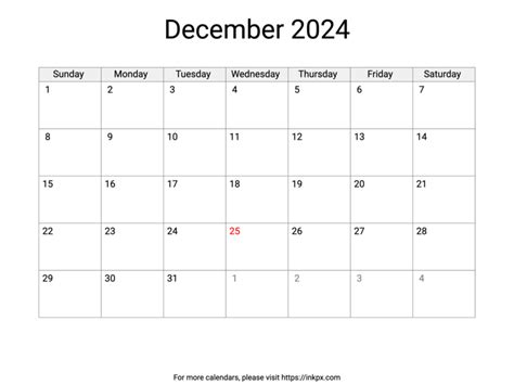 Printable December 2024 Calendar With Us Holidays · Inkpx
