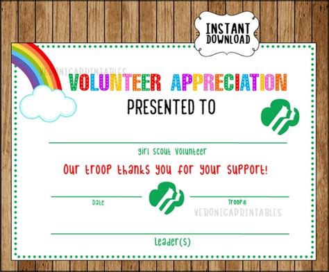 Girl Scout Volunteer Appreciation Certificate Pdf Tem