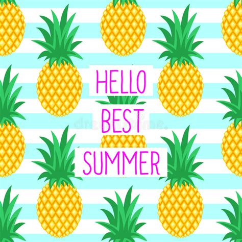 Hello Best Summer Card With Cute Pineapples Stock Vector Illustration