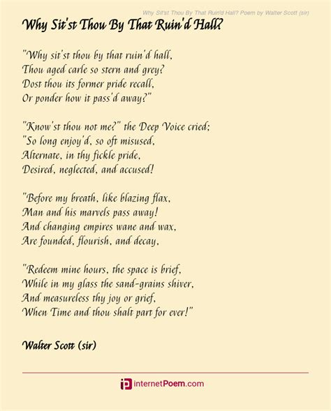 Why Sit St Thou By That Ruin D Hall Poem By Walter Scott Sir