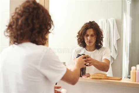Young European Man Taking Shaving Foam In Bathroom Stock Image Image Of Home Young 246350971