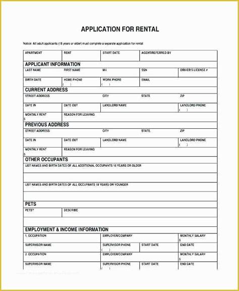 Apartment Application Template Free Of Printable Sample Rental