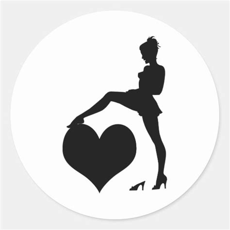 Pinup Girl Stepping On Heart Silhouette Art Classic Round Sticker