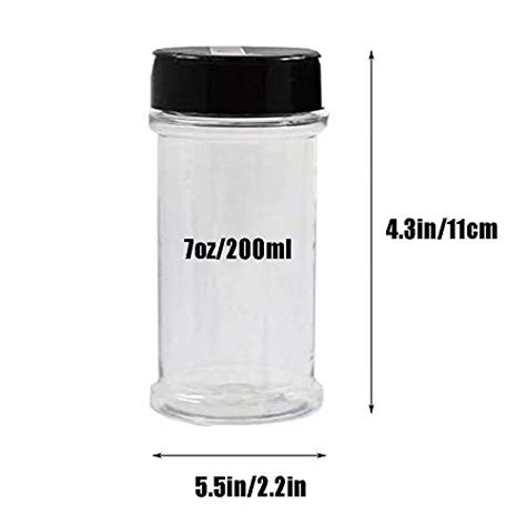 16 Pack 7oz Clear Plastic Spice Jars Storage Container Bottle Containers With Black Cap Perfect