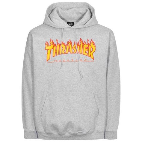 Thrasher Flame Logo Hooded Pullover Sweatshirt Grey Energy Skate Shop